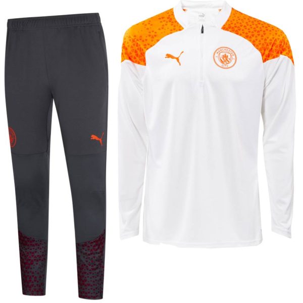 PUMA Manchester City Trainingspak 1/4-Zip 2023-2024 Wit Donkergrijs Oranje