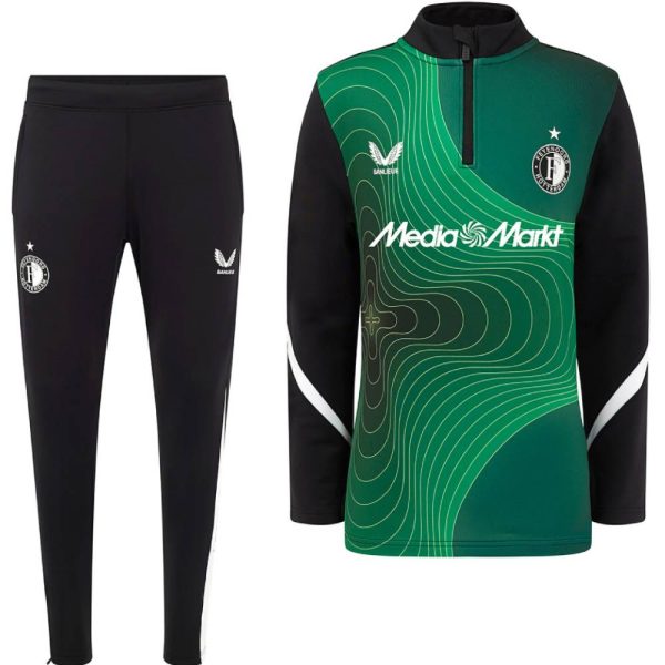 Castore Feyenoord Pre-Match Trainingspak 1/4-Zip 2024-2025 Groen Zwart Wit